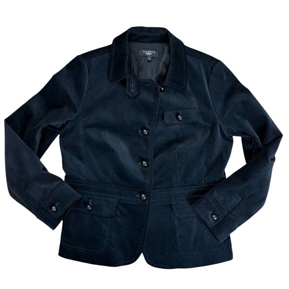 Talbots Grace Velvet Velour Blazer Women's Size 12P Black Peplum Back Career - Picture 6 of 13